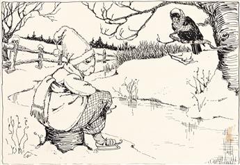 CLARA ATWOOD FITTS (1874-1963) Ice skating squirrel * Little bear in woods.